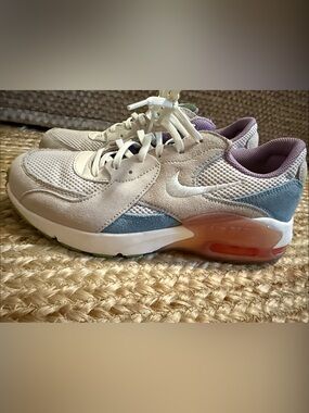 Nike Beige Suede & Mesh Sneakers with Purple Lining and Blue Accents